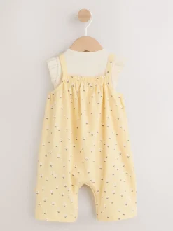 Rompertjes En Tuinbroeken|Tuinbroeken|Next - Babyjersey bretelbroeken en Bodysuits Set van 2 stuks (0maanden -3jaar) Geel ditsy