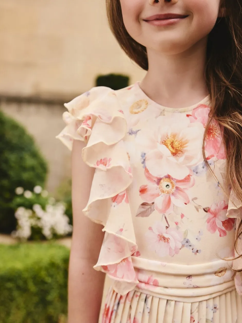 Jumpsuits En Playsuits*Next - Short Sleeve Pleated Ruffle Jumpsuit (3-16yrs) Geel gebloemd
