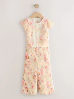 Jumpsuits En Playsuits*Next - Short Sleeve Pleated Ruffle Jumpsuit (3-16yrs) Geel gebloemd