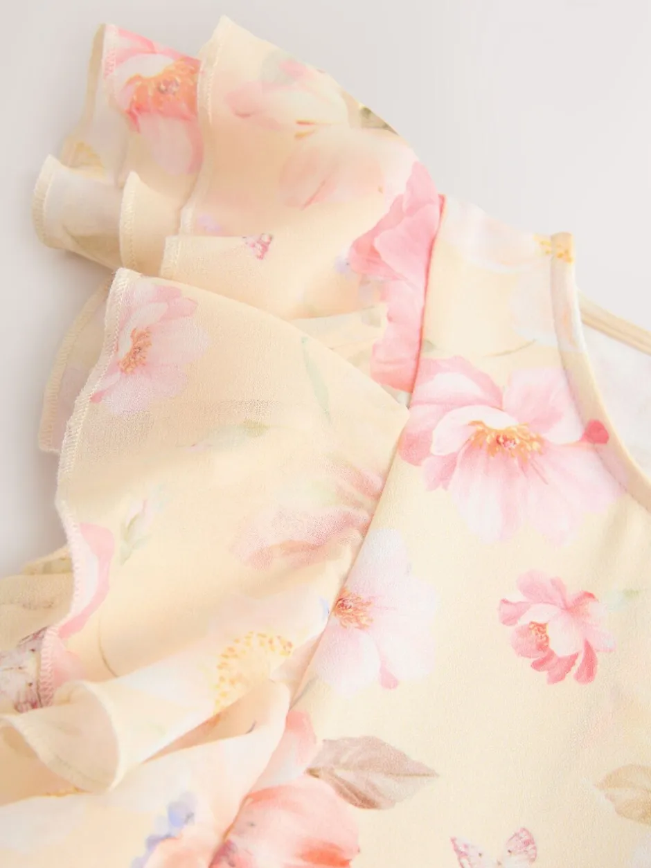 Jumpsuits En Playsuits*Next - Short Sleeve Pleated Ruffle Jumpsuit (3-16yrs) Geel gebloemd
