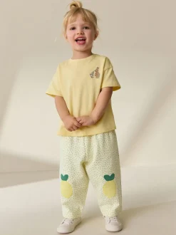 Broeken En Leggings|Next - Embellished Barrel Trousers (3mths-7yrs) Geel met citroenenprint