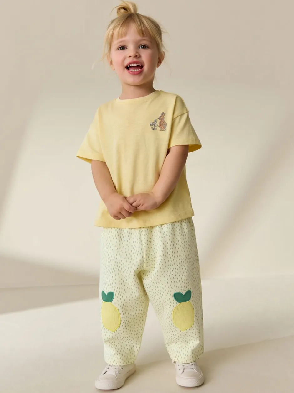 Broeken En Leggings|Next - Embellished Barrel Trousers (3mths-7yrs) Geel met citroenenprint