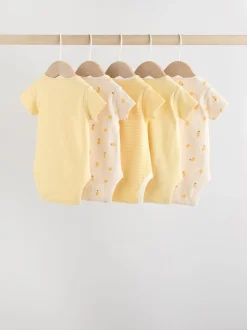 Rompertjes En Hemdjes|Next Geel met citroenenprint - 5 Babyrompertjes met korte mouwen