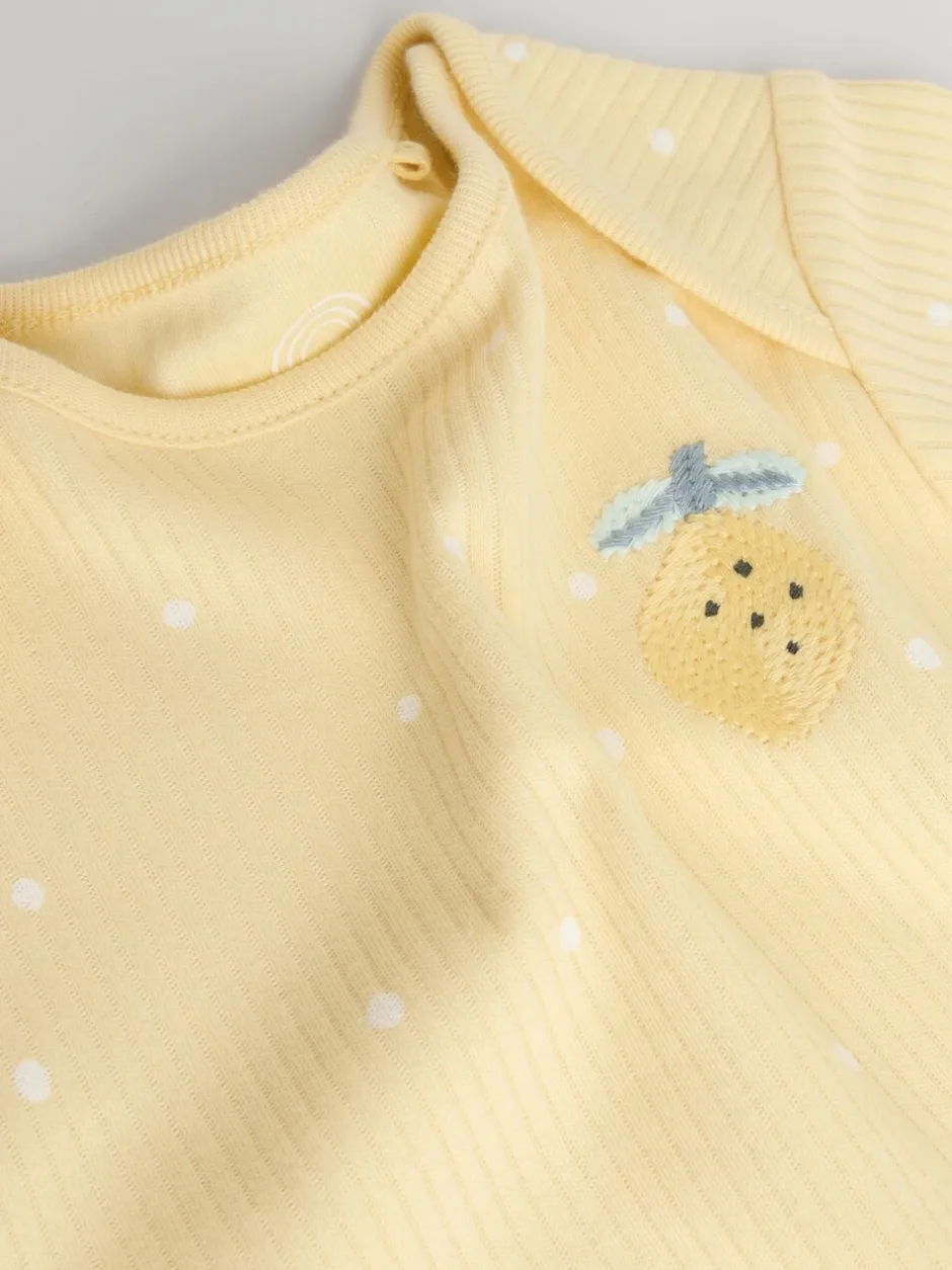 Rompertjes En Hemdjes|Next Geel met citroenenprint - 5 Babyrompertjes met korte mouwen