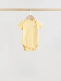 Rompertjes En Hemdjes|Next Geel met citroenenprint - 5 Babyrompertjes met korte mouwen