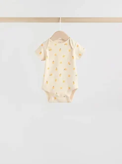 Rompertjes En Hemdjes|Next Geel met citroenenprint - 5 Babyrompertjes met korte mouwen