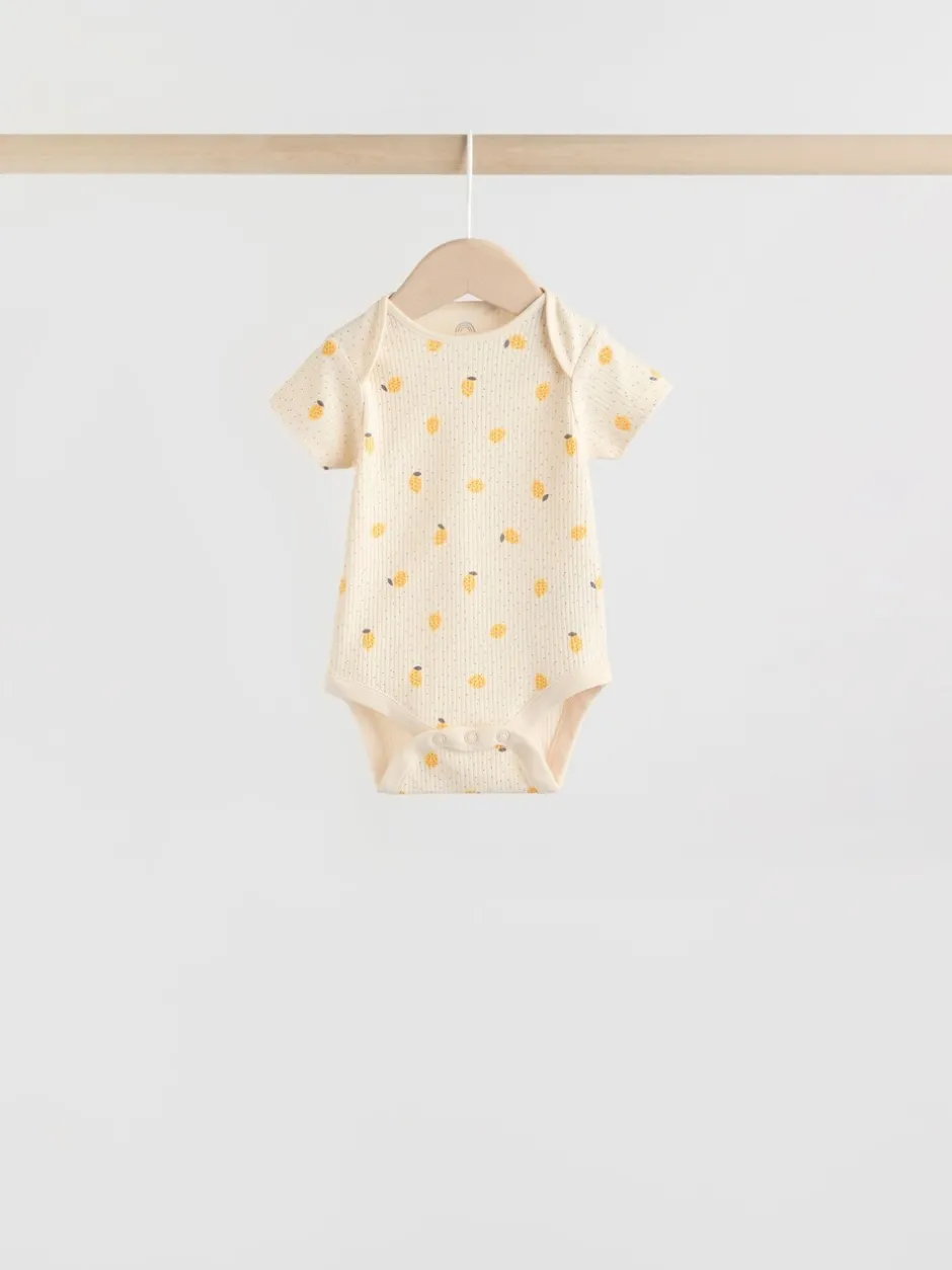 Rompertjes En Hemdjes|Next Geel met citroenenprint - 5 Babyrompertjes met korte mouwen
