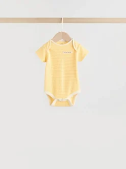 Rompertjes En Hemdjes|Next Geel met citroenenprint - 5 Babyrompertjes met korte mouwen
