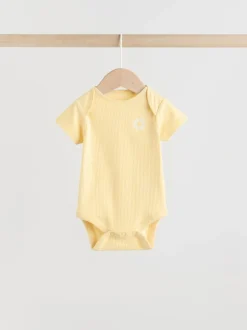 Rompertjes En Hemdjes|Next Geel met citroenenprint - 5 Babyrompertjes met korte mouwen