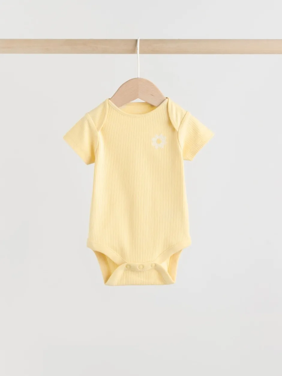 Rompertjes En Hemdjes|Next Geel met citroenenprint - 5 Babyrompertjes met korte mouwen