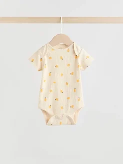 Rompertjes En Hemdjes|Next Geel met citroenenprint - 5 Babyrompertjes met korte mouwen