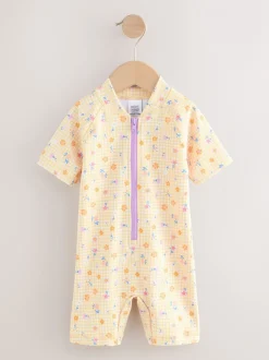 Badkleding|Badkleding*Next Geel met fijne gingham-ruit - Zonbeschermend badpak (3 mnd-10 jr)