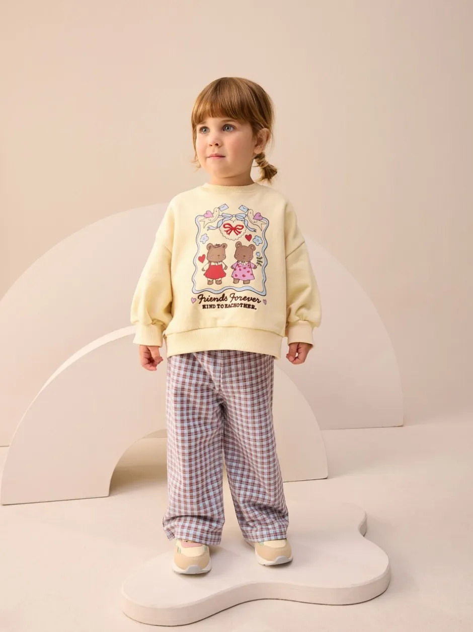 Truien En Breisels|Sets En Outfits*Next Geel met gingham beren - Set van sweatshirt en broek met wijde pijpen (3mnd -7jr)