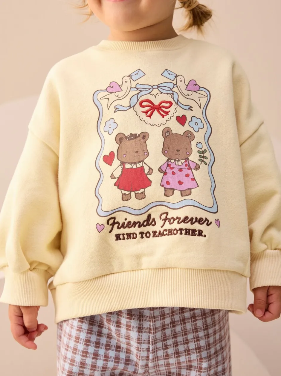 Truien En Breisels|Sets En Outfits*Next Geel met gingham beren - Set van sweatshirt en broek met wijde pijpen (3mnd -7jr)