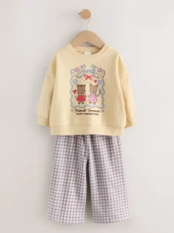 Truien En Breisels|Sets En Outfits*Next Geel met gingham beren - Set van sweatshirt en broek met wijde pijpen (3mnd -7jr)