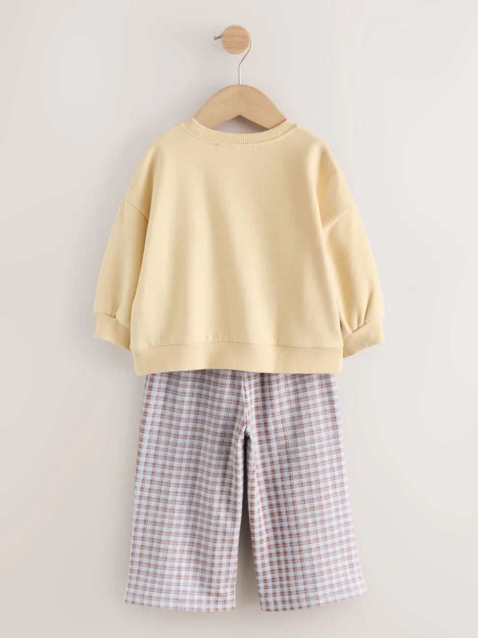 Truien En Breisels|Sets En Outfits*Next Geel met gingham beren - Set van sweatshirt en broek met wijde pijpen (3mnd -7jr)
