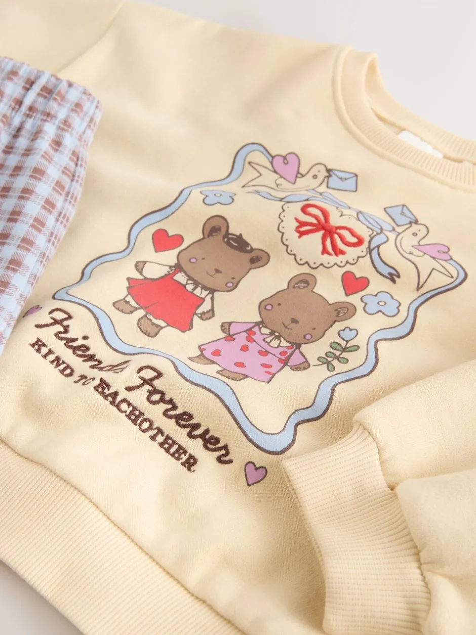 Truien En Breisels|Sets En Outfits*Next Geel met gingham beren - Set van sweatshirt en broek met wijde pijpen (3mnd -7jr)