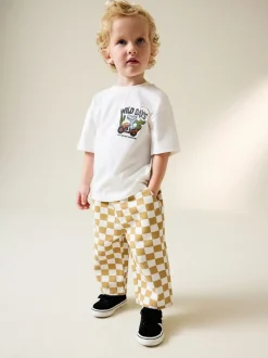 Broeken En Chino's|Next Geel/wit geblokt - Wijde broek met elastische taille (3mnd-7jr)