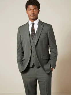 Blazers En Business-Jasjes|Pakken|Next - Slim Fit - Meegevend stretchkostuumjasje Gemêleerd groen