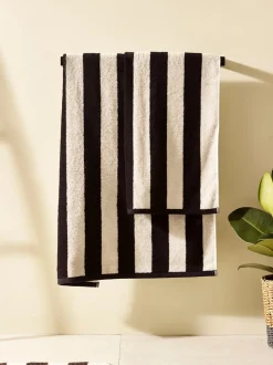 Handdoeken En Badmatten|Next Gestreepte 100% katoenen handdoek Zwart/naturel