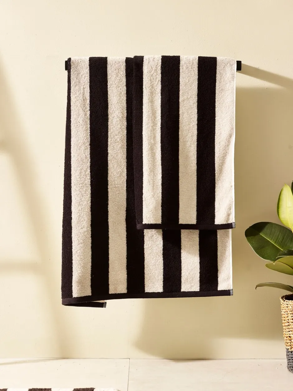 Handdoeken En Badmatten|Next Gestreepte 100% katoenen handdoek Zwart/naturel