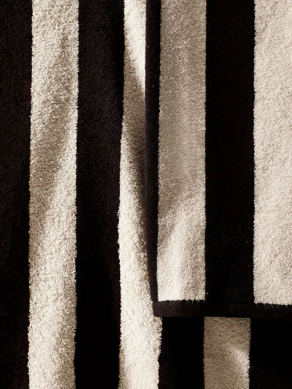 Handdoeken En Badmatten|Next Gestreepte 100% katoenen handdoek Zwart/naturel