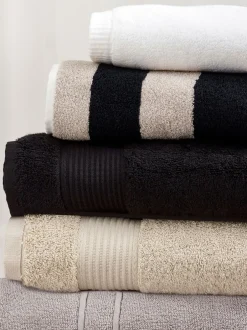 Handdoeken En Badmatten|Next Gestreepte 100% katoenen handdoek Zwart/naturel