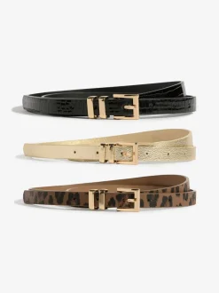 Ceintuurs*Lipsy Gold, Leopard & Black - Skinny Belts 3 Pack Gold, Leopard & Black