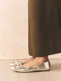 Lage Schoenen|Next - Ballerina's met spitse neus en strik Goud