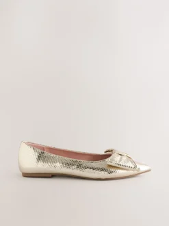 Lage Schoenen|Next - Ballerina's met spitse neus en strik Goud