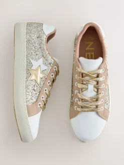 Sneakers*Next Goud - Forever Comfort® Glitter Star Detail Baseball Lace Up Trainers
