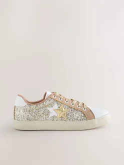 Sneakers*Next Goud - Forever Comfort® Glitter Star Detail Baseball Lace Up Trainers