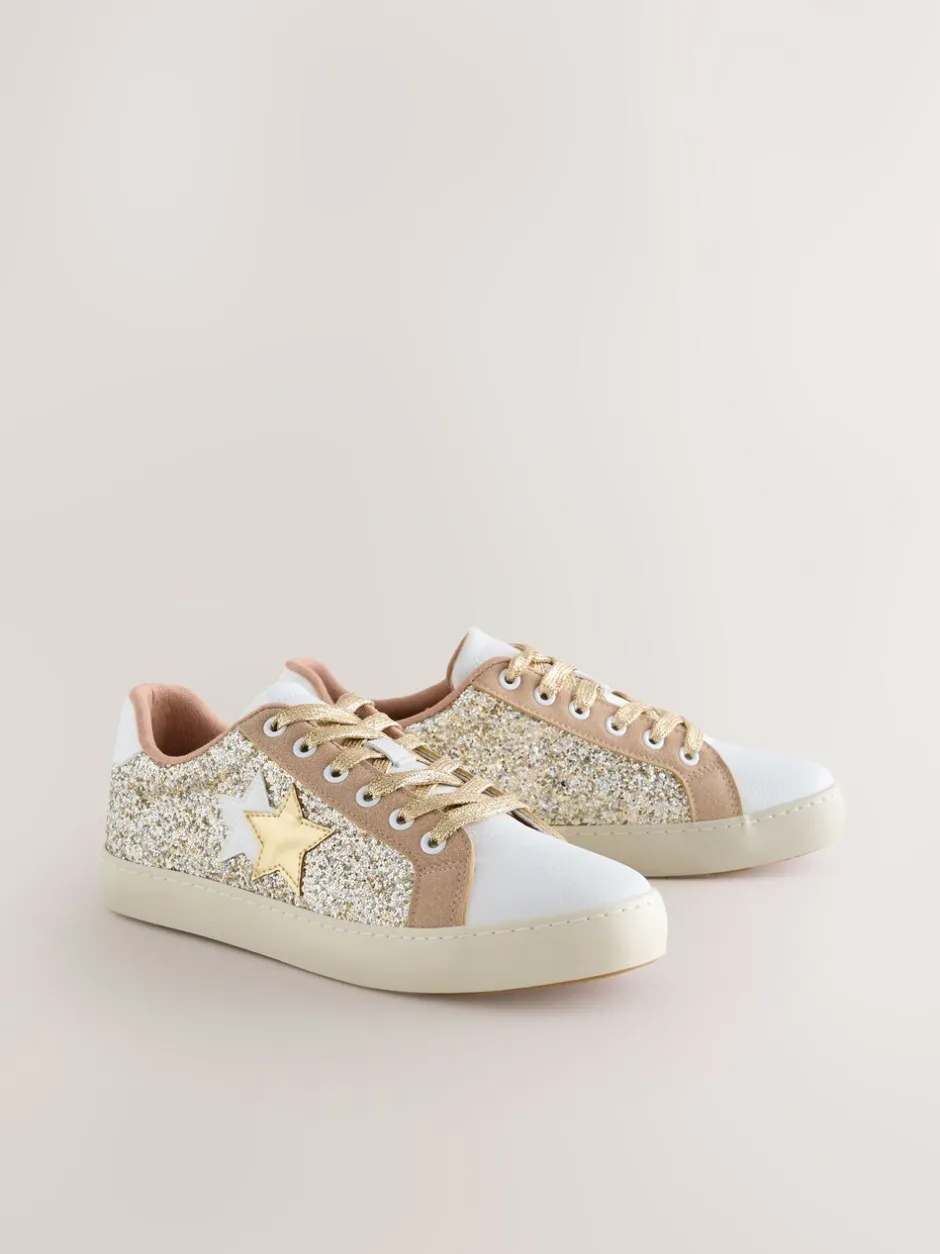 Sneakers*Next Goud - Forever Comfort® Glitter Star Detail Baseball Lace Up Trainers