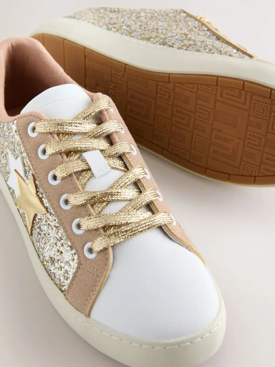 Sneakers*Next Goud - Forever Comfort® Glitter Star Detail Baseball Lace Up Trainers