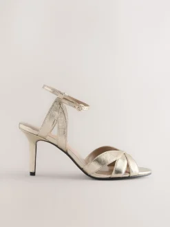 Schoenen Met Hakken*Next - Forever Comfort® Leather Lattice Front Heeled Sandals Goud