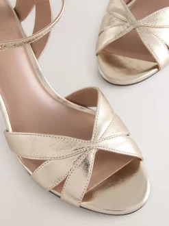 Schoenen Met Hakken*Next - Forever Comfort® Leather Lattice Front Heeled Sandals Goud