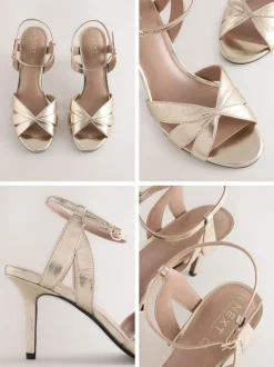 Schoenen Met Hakken*Next - Forever Comfort® Leather Lattice Front Heeled Sandals Goud