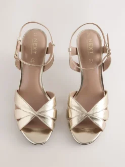 Schoenen Met Hakken*Next - Forever Comfort® Leather Lattice Front Heeled Sandals Goud