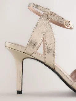 Schoenen Met Hakken*Next - Forever Comfort® Leather Lattice Front Heeled Sandals Goud