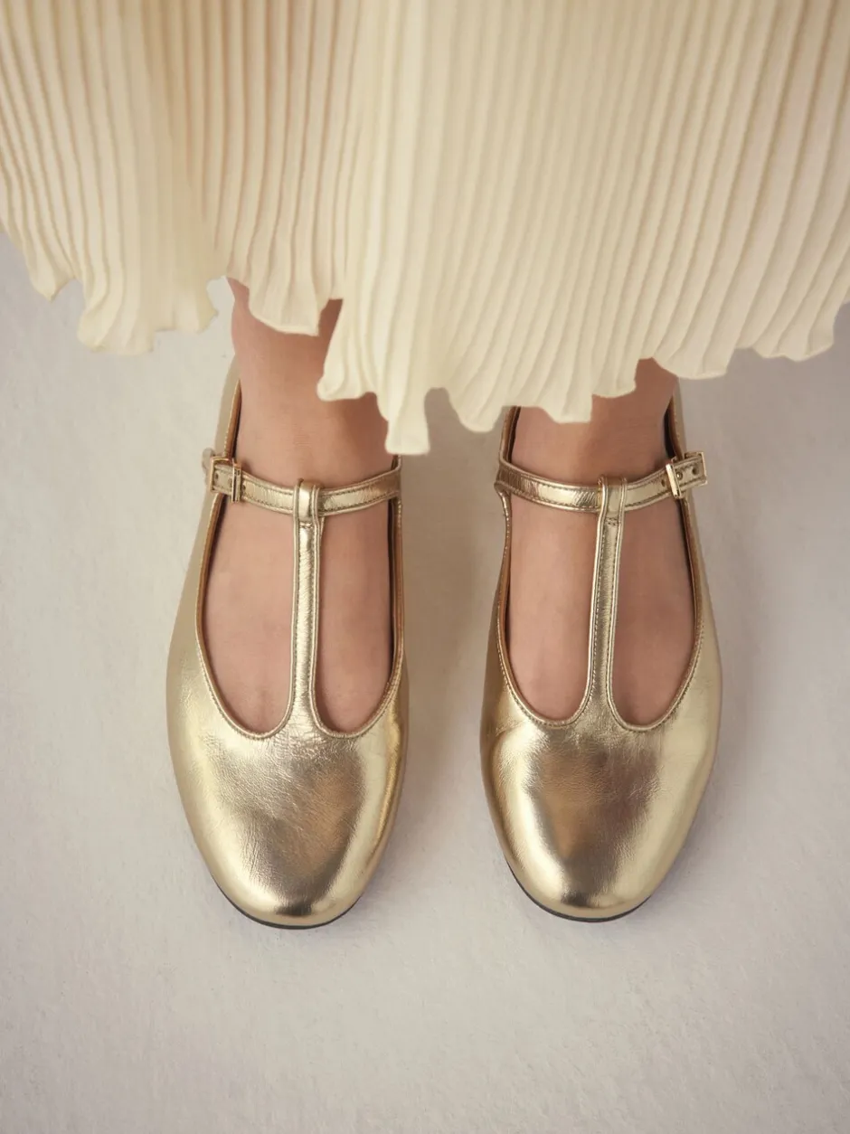 Lage Schoenen|Gelegenheidskleding*Next Goud - Forever Comfort® leren T-Bar Mary Jane-schoenen