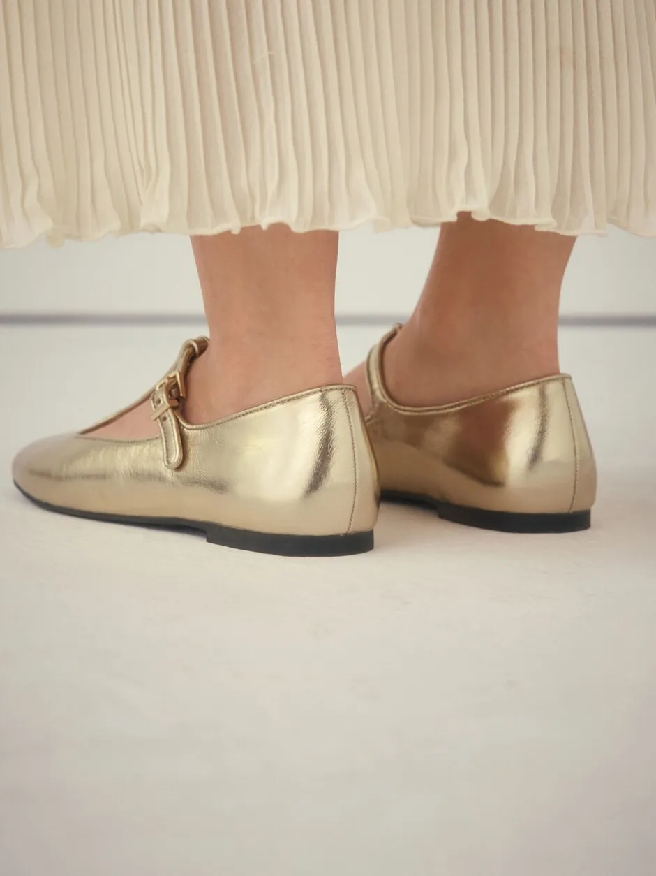 Lage Schoenen|Gelegenheidskleding*Next Goud - Forever Comfort® leren T-Bar Mary Jane-schoenen