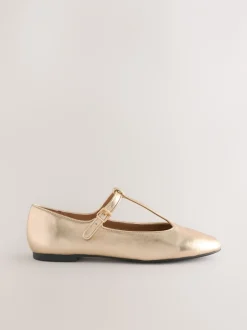 Lage Schoenen|Gelegenheidskleding*Next Goud - Forever Comfort® leren T-Bar Mary Jane-schoenen