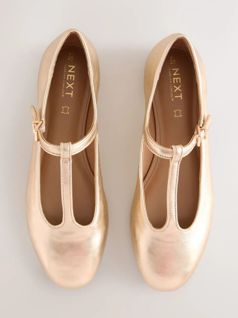 Lage Schoenen|Gelegenheidskleding*Next Goud - Forever Comfort® leren T-Bar Mary Jane-schoenen