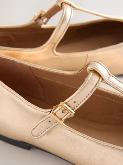 Lage Schoenen|Gelegenheidskleding*Next Goud - Forever Comfort® leren T-Bar Mary Jane-schoenen