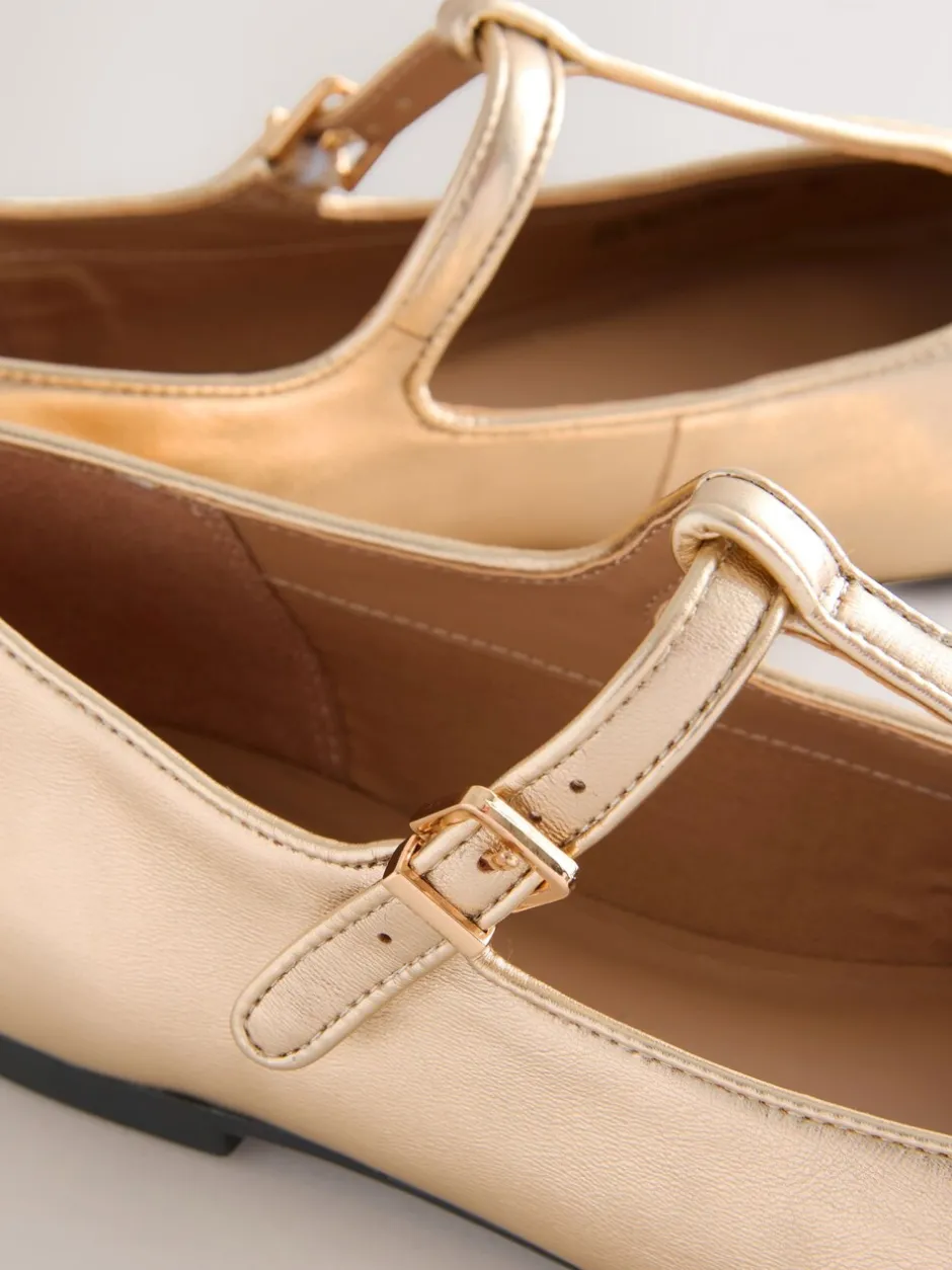 Lage Schoenen|Gelegenheidskleding*Next Goud - Forever Comfort® leren T-Bar Mary Jane-schoenen