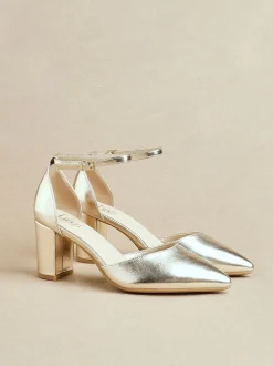 Ruimvallend En Extraruimvallend|Schoenen Met Hakken*Linzi - Davina pumps met blokhak en dichte hiel Goud