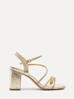 Schoenen Met Hakken*Linzi - Kira sandalen met bandjes met stras en blokhak Goud