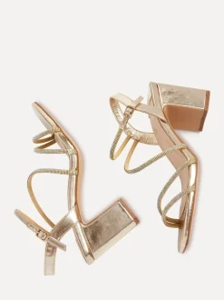 Schoenen Met Hakken*Linzi - Kira sandalen met bandjes met stras en blokhak Goud