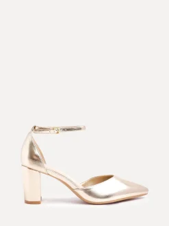 Schoenen Met Hakken|Gelegenheidskleding*Linzi Goud - Leona pumps met blokhak en dichte hiel