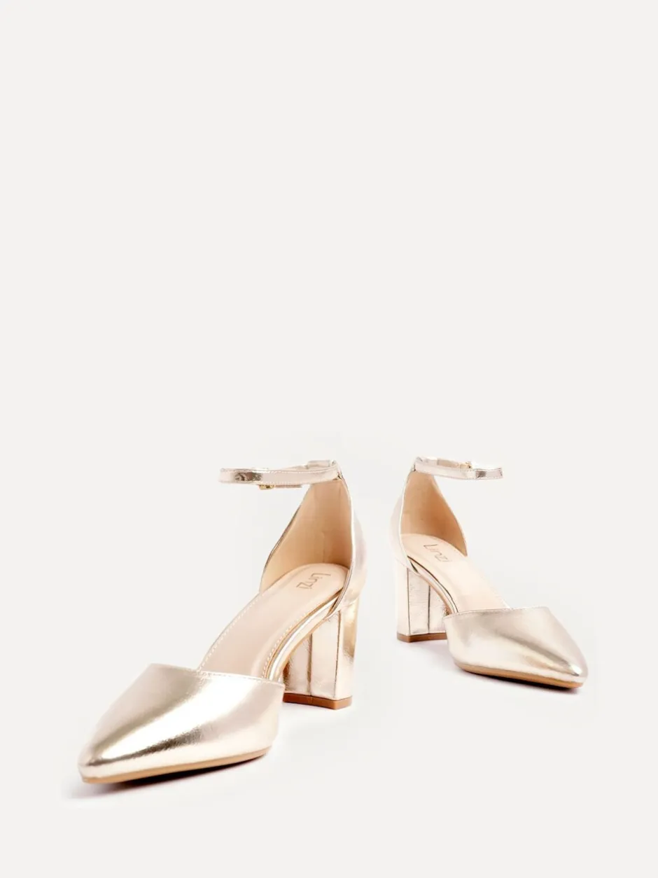Schoenen Met Hakken|Gelegenheidskleding*Linzi Goud - Leona pumps met blokhak en dichte hiel